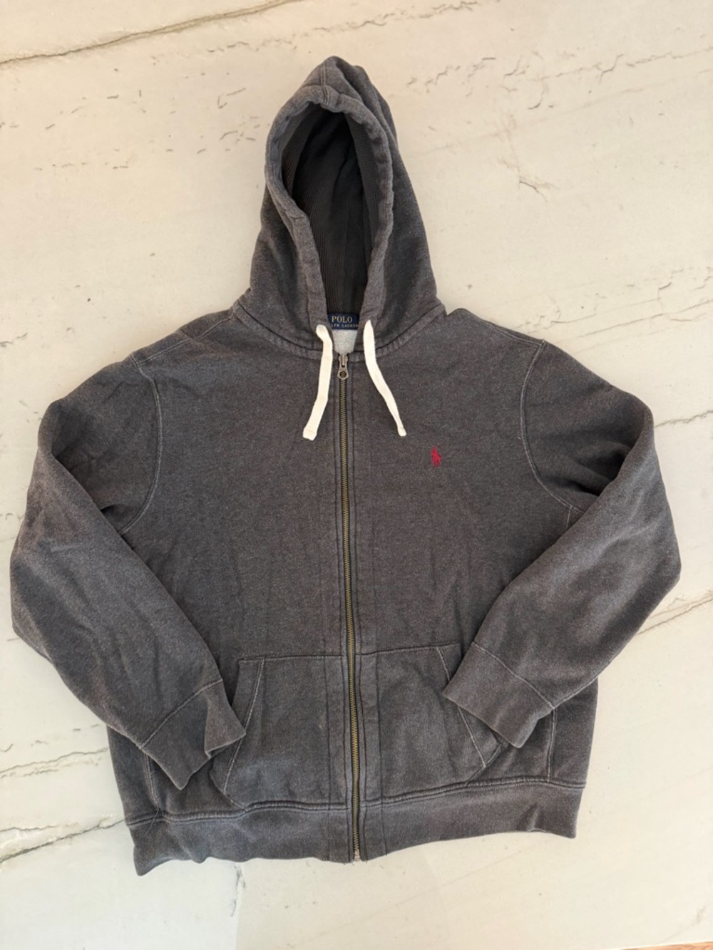 Polo Ralph Lauren Hoodie Mens 2XL Gray Thermal Hood Full Zip Heavyweight